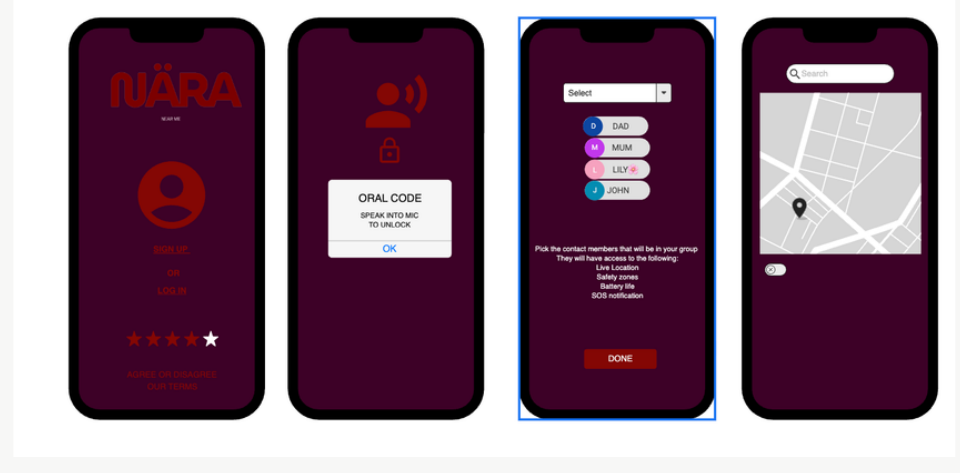 Nara safety app screens
